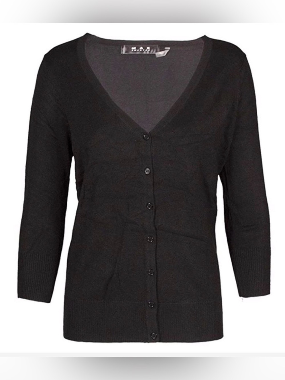 M.A.K sweater 3/4 sleeve V-neck knit cardigan Black